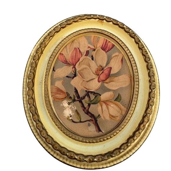 Vintage Gold Iory Baroque Style Framed Print Oval Ornate Floral Flowers 6x7 - Picture 1 of 2
